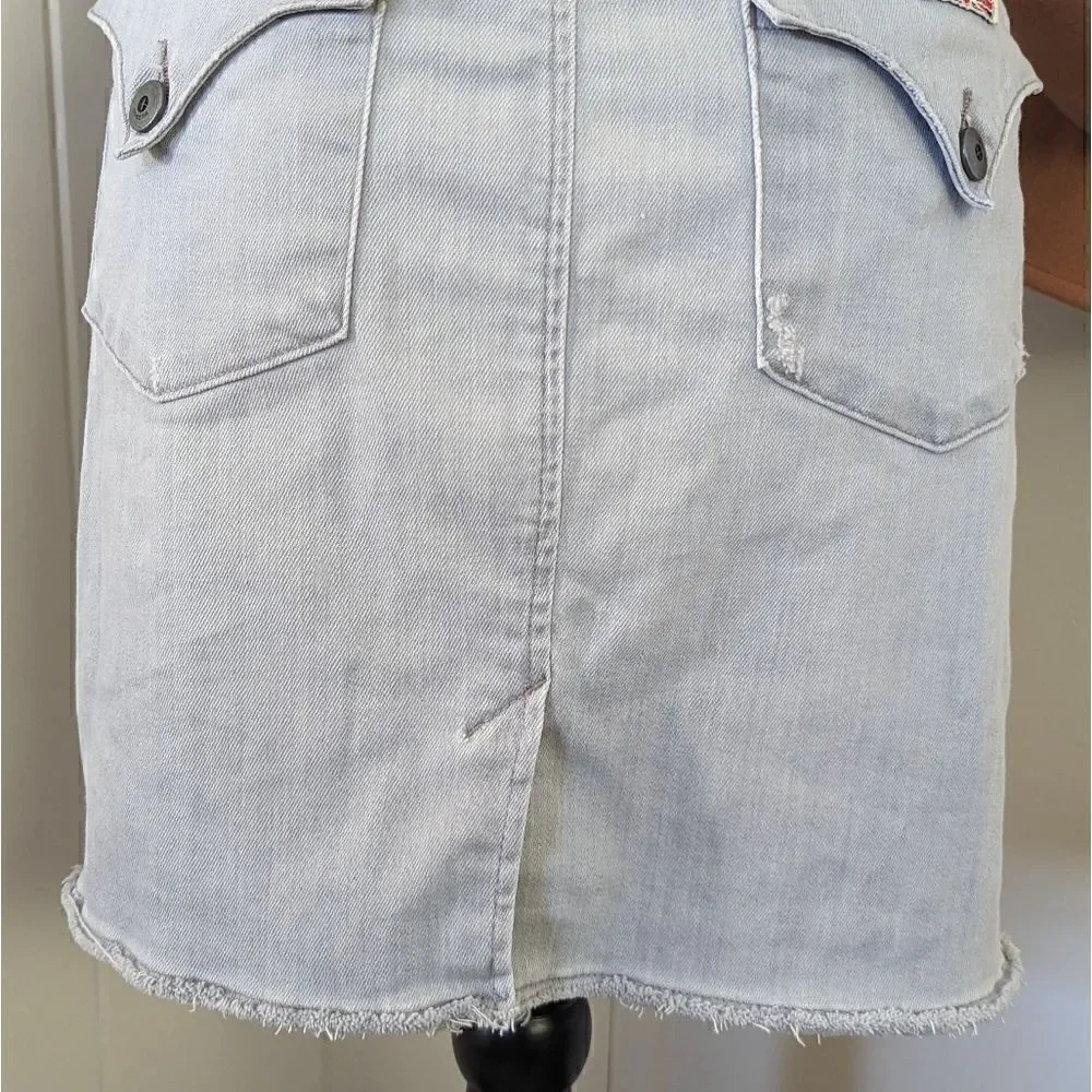 Hudson Raw Edge Hem Denim Mini Skirt  29 Coastal Cowgirl Rebel Punk Academia